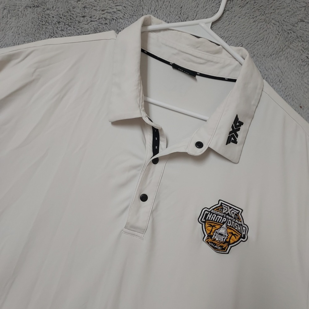 PXG Polo Shirt Mens XXL 2XL Performance Stretch Collar Logo Snap Jersey White